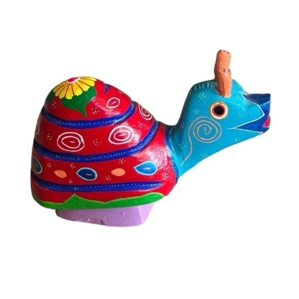 Oaxacan Wooden Snail Figurine Hand Painted Signed Roberto Angeles